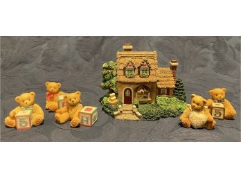 Cherished Teddies Village & 5 Teddy Figures