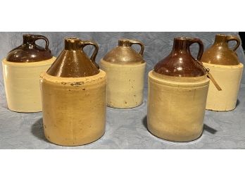 5 Antique Stoneware Gallon Jugs  (whiskey)