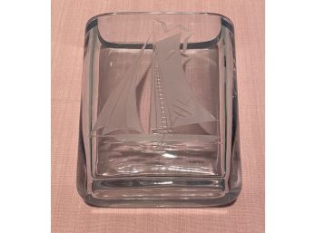 Scandinavian Art Glass Sailboat Vase - Signed Strombergshyttan