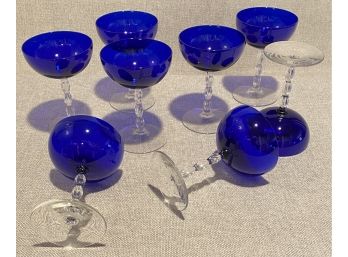 Elegant Cobalt Blue Bowl Saucer Champagne On Pressed Glass Clear Stem