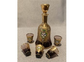 Vintage Bohemian Cordial Set - Purple Glass