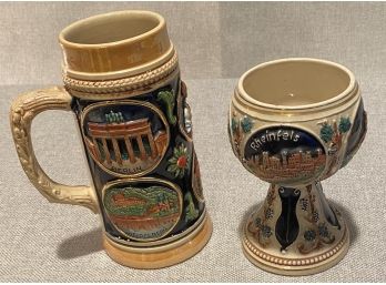 West German Ceramic Wine Goblet & Beer - Marked