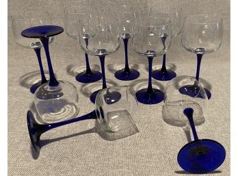 MCM Cobalt Stem Wine Glass, Set Of 10