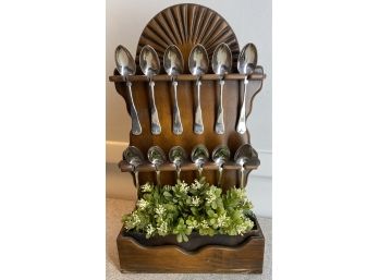 12 Spoons & Wooden Wall Rack