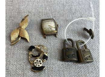 Misc. Vintage Pins, Locks, & Watch