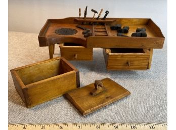 Minature Cobblers Bench, Tools & Shoes