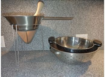 Applesauce Strainer And Two Colanders