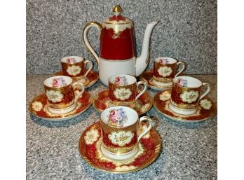 Staffordshire English Teapot And Six Demitasse Cups & Saucers