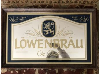 Home Bar Beer Advert Mirror Lwenbru On Draft With Lion Emblem