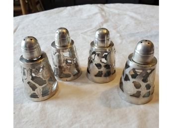 Two Pair Of Sterling Silver Overlay Salt & Pepper Shakers From Mexico -Marked 925 & MEXICO