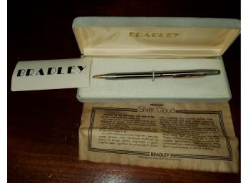 Vintage BRADLEY Silver Cloud Ball Point Pen In Original Case & With Papers 'Pioneers In Precision Penmanship'