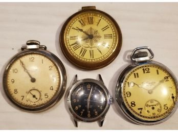 3 Pocket Watches & 1 Wrist Watch - Westclox Scotty, Ingraham & St. Regis Pocket Watches.  For Repairs / Parts