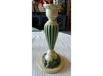 Roseville 8' Corinthian Candlestick Holder -green & Ivory With A Band Of Grape Vines & Fruit Circa 1923-1940