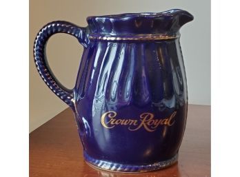 Vintage Seagram's Cobalt Blue Crown Royal Whiskey Handled Pitcher With Gold Accents -Advertising Promo Item