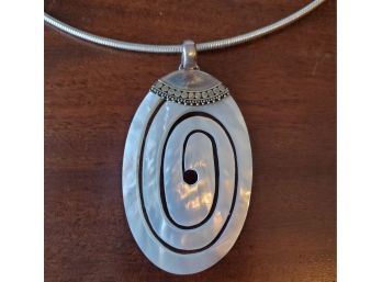 Beautiful Mother Of Pearl Spiral Pendant In Silver Setting And Necklace With Lobster Claw Clasp