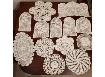 Vintage Lot Of 13 Crocheted Lace Doilies - Assorted Shapes And Sizes