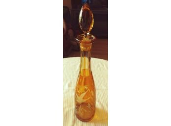 Vintage Deep Amber Bohemian Czech 15 1/2' Tall Decanter With Stopper - Decorated With Ducks