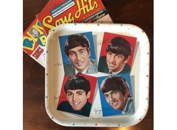 Rare Original 1964 The Beatles Collectible Metal Serving Tray Of The Fab Four & Period Rock Papers