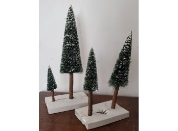 New In Box - Set Of 4 Frosted Fir Trees With Real Wood Trunks - By Department 56