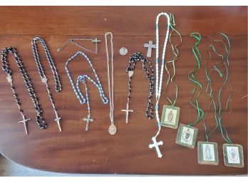 1 STERLING SILVER Faceted Rosary Beads. PLUS 4 MORE Rosaries, Crucifix, Medallion,bracelet,pendants,necklaces