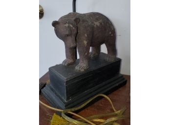 Vintage Figural Bear Lamp - In Fine Working Condition - Large Wood Base & Wood Finial