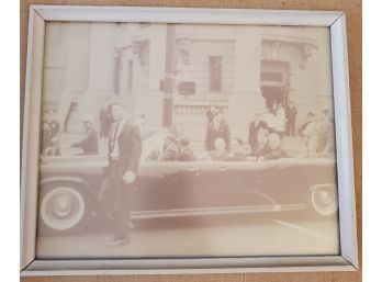 Framed Photograph Of President John Fitzgerald Kennedy Riding In The Presidential Limousine