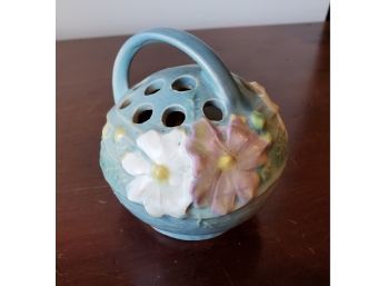 Rare Roseville Art Pottery Cosmos Spherical With Handled Flower Frog -issues