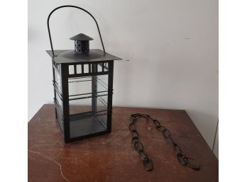 Brand New - Black Metal & Glass Sides Candle Lantern With A Nice Handle & A Link Chain