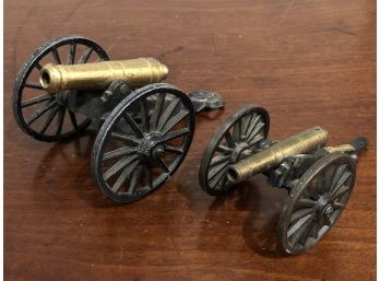 Two Vintage Brass & Cast Iron Cannon: Michael Falk Co. Toys For Office, Desk, Kids, Book Shelf