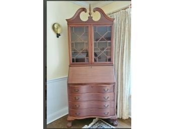 1940s Mahogany Secretary Drop Front Desk With Top Display&book Cabinet 4 Serpentine Drawers. 84.75'NORWALK P/U