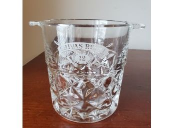 Brilliant Glass Chivas Regal 12 Years Round Ice Bucket With Faceted Lower Half And Handles