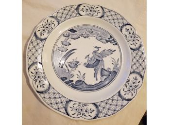 Antique Plate By Furnivals Ltd. In The Old Chelsea Birds Pattern In Blue & White With Raised Wide Rim