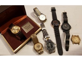 7 Wrist Watches-Sharp, Hamilton, Swiss Army, Pierre Lannier, Egret, TEC. The Egret Watch Is NEW In Its Case