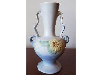 Pretty 10' Tall Weller Vase With Yellow Daisy And Fancy Handles Circa 1950 -excellent Condition!