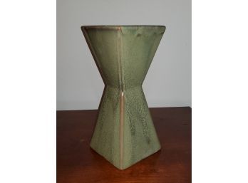 Tall Mottled Green With Brown Accents Geometric Shaped Flower Vase 14' Tall