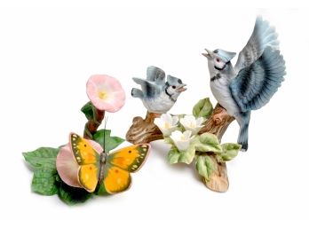 Collectible Porcelain Bird And Flower Figures