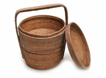 ANTIQUE WICKER STACKING BASKET