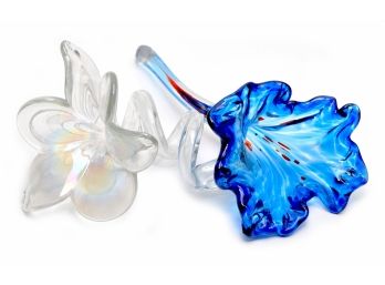 TWO BEAUTIFUL HAND MADE ART GLASS FLOWERS