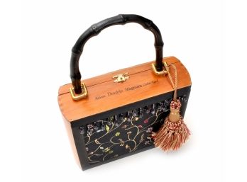 Bamboo Handle Lined Cigar Box Purse Bag #3