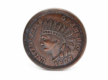 LARGE 3' DIAMETER 1877 INDIAN HEAD PENNY MEDAL