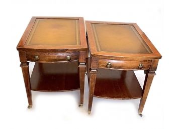 Vintage Pair Of Mersman Leather Top Side End Tables