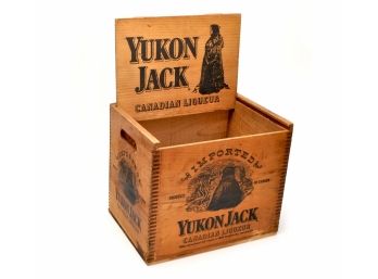 VINTAGE YUKON JACK WOODEN BOX/ DISPLAY CASE WITH SLIDING LID