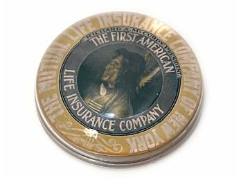 ANTIQUE MUTUAL LIFE INSURANCE PAPERWEIGHT WITH INDIAN LOGO