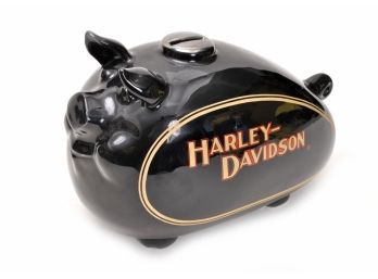 Vintage Harley Davidson HOG Ceramic Piggy Bank Gas Tank Glossy Black