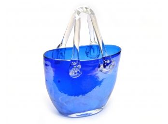 BEAUTIFUL HAND BLOWN COBALT BLUE GLASS PURSE VASE