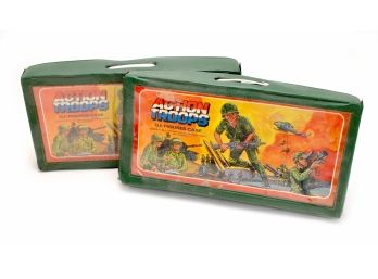 Two Action Troops GI Figure Cases With 17 Various Action Figures