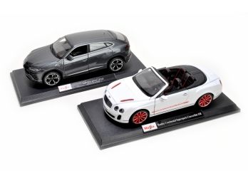 TWO MAISTO 1:18 DIE-CAST CARS - LAMBORGHINI URUS & BENTLEY CONVERTIBLE