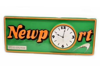 Vintage Collectible Working Newport Cigarette Hanging Clock Sign 36x15