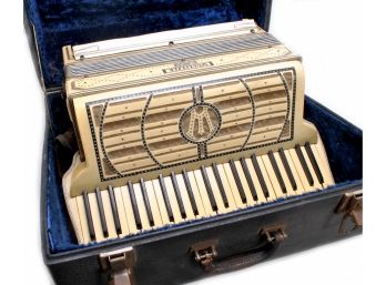 Early Cream Decorated Wurlitzer Piano Accordion In Case