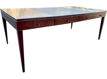 Custom Mahogany Desk With Inlay Trim And Leather Surface - Fairfield Pickup By Appointment, See Description